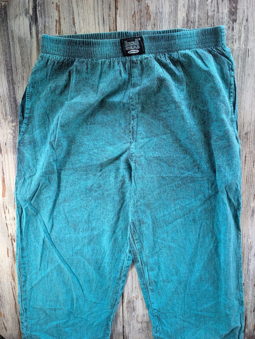 Vintage 90s EZZE WEAR Teal Cotton Pants Made in Canada Large - Picture 3 of 7